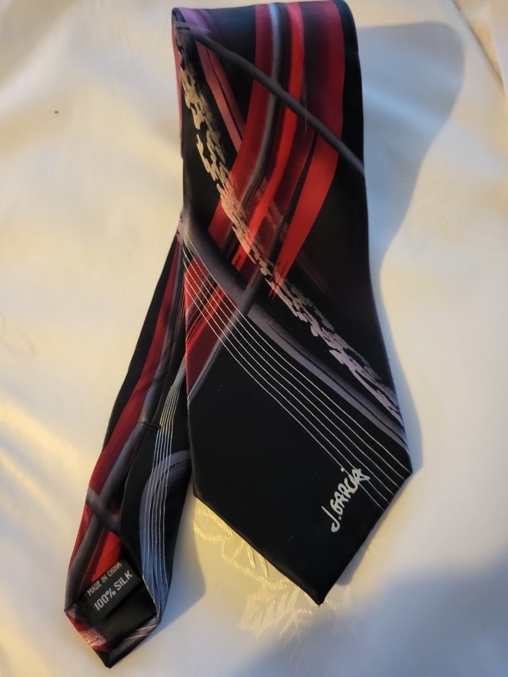 J. Garcia - The Greatful Dead Tie with Red and Gray Stripes - Hand Print